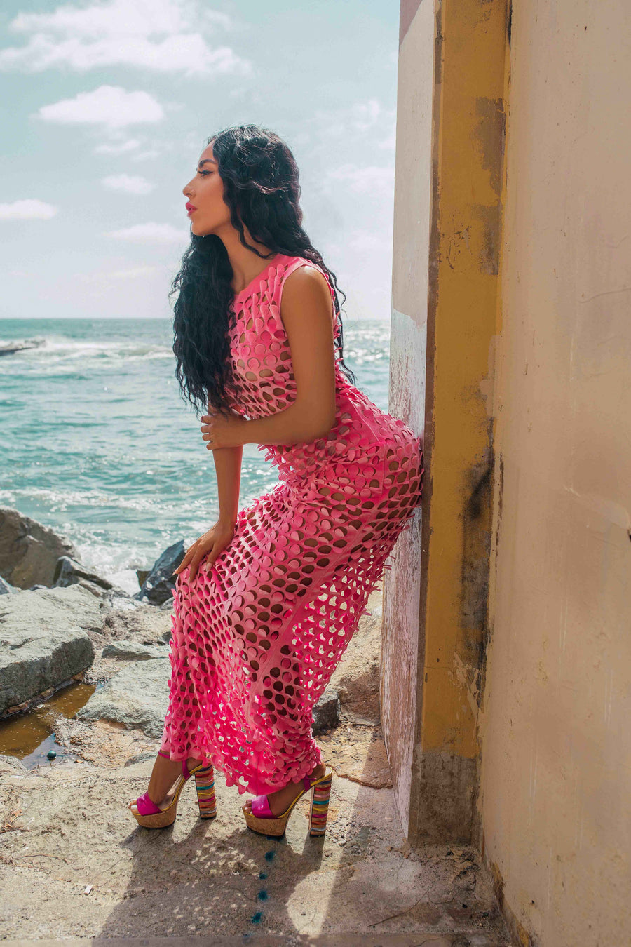 maxi fishnet dress Selene Fishnet Maxi Dress - Black