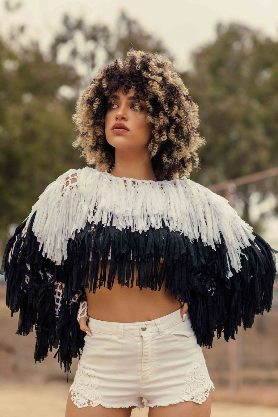 Black And White Fringe Top