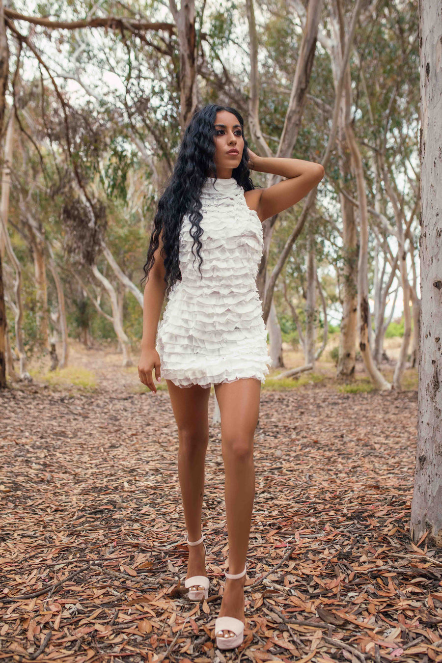 Sleeveless Ruffle Dress In White