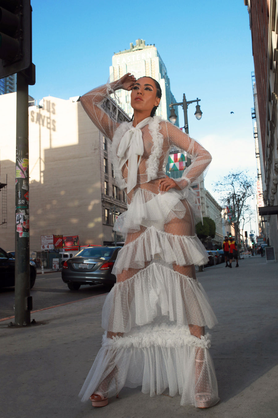 Tulle Bow Tie Maxi Dress.